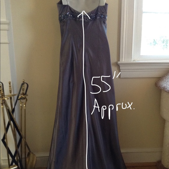 Elegant gun metal color slip style evening gown. - Picture 7 of 7